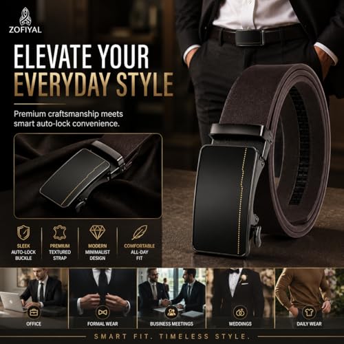 Image of Men's Auto Lock Belt with elegant design | Premium Vegan Leather | Adjustable Ratchet Belt | No Hole Design | Perfect Fit Waist 28-42 Inches for Office