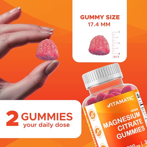 Image of Vitamatic Magnesium Gummies 600mg per Serving - 60 Vegan Gummies - Relaxation, Muscle, Bone & Energy Support - 3 Pack