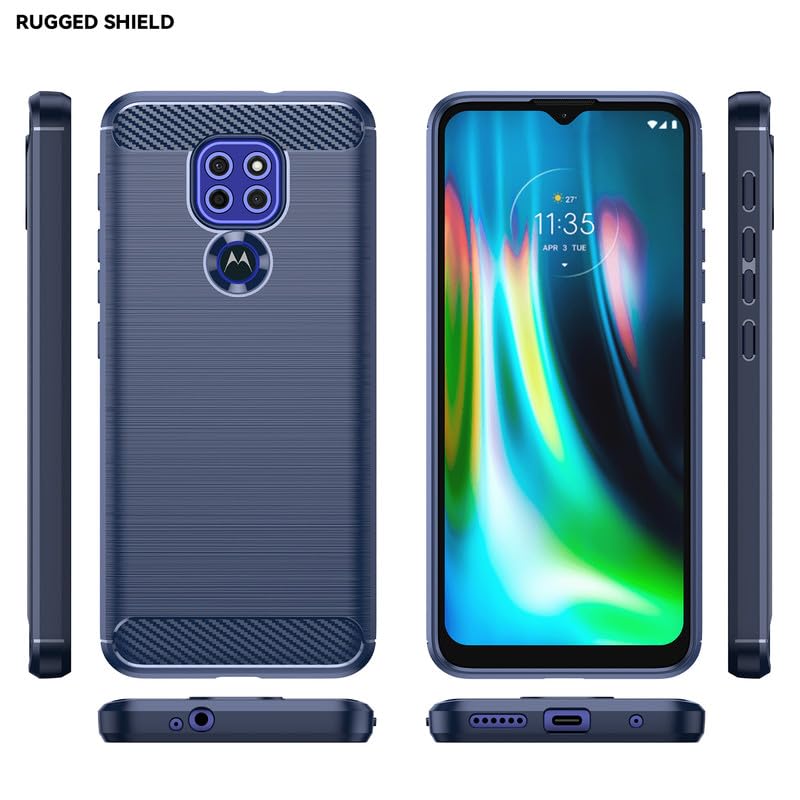 Image of Hybrid Carbon Fiber Back Case for Moto E7 Plus 4G / Moto G9 4G (Blue)