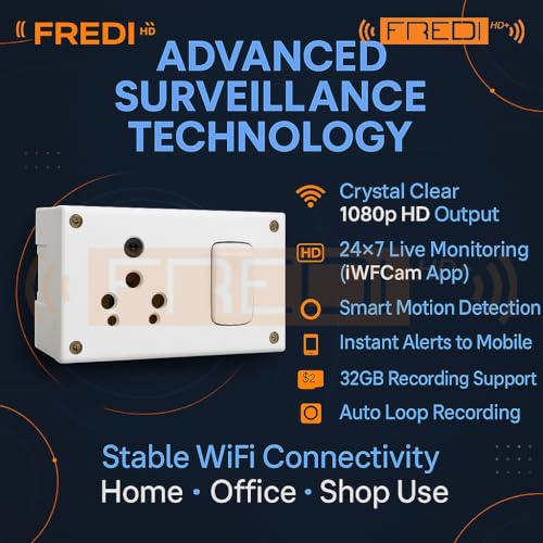 Image of FREDI HD PLUS WiFi Hidden Camera Switch Socket 1080P | Home Security Camera with Mobile Live View App | 32GB Storage Support | Loop Recording | 24x7 AC Powered Indoor Camera