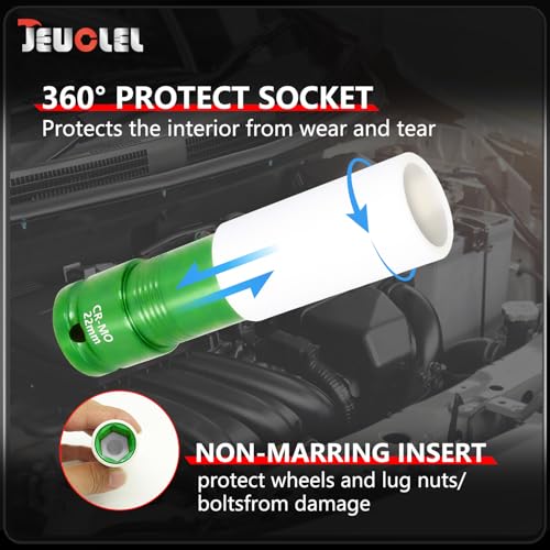 Image of 22mm 1 /2 inchDrive Wheel Protector Impact Socket, Lug Nut Impact Socket | 6 Point, Non-Marring, Thin Wall, Deep Socket, Wheel Protector, Protective Socket, Color-Coded, Cr-Mo Steel, Hand Repair Tool