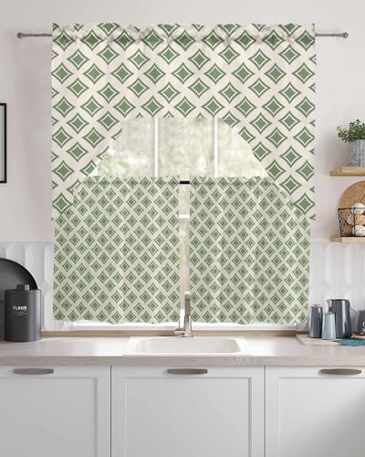 Abstract Green Swag Kitchen Curtains Valance and Tier Set 36