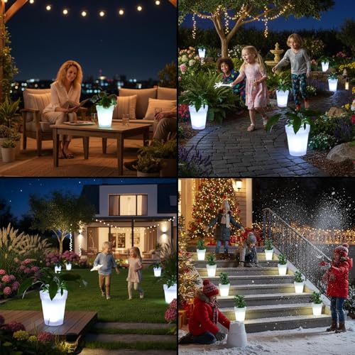 Macetero solar exterior para iluminar caminos oscuros sin cables 5