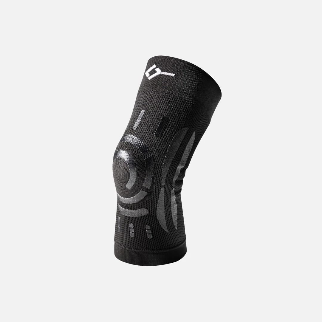 FLOKY Knee Support Rodillera Biomecánica Multisport Estabiliza Rodilla y Rótula Protege ligamentos y tendón rotuliano.Soporte articular.Reduce traumas e infecciones. (Negro, M/L, Derecha)