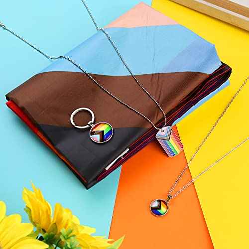Sanfenly Lgbtq Accessories Progress Pride Flag, Pride Braided Bracelet, Rainbow Striped Necklace And Pride Keychain Rainbow Pride Jewelry Set Gay Pride Stuff For Gay Lesbian Gift Outdoor Parade #TOP6