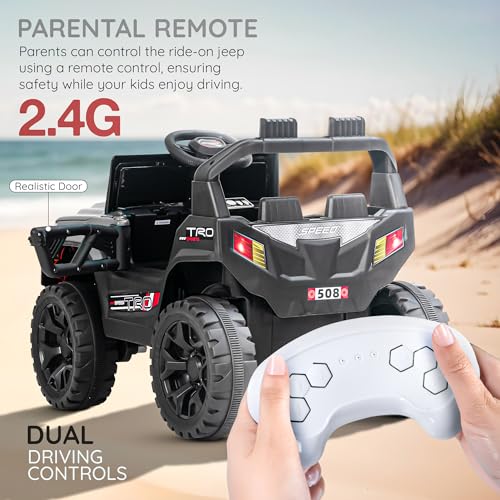 Image of Baybee Trojan Battery Operated Jeep for Kids with RGB Windshield Light, Bluetooth, USB & Music | Baby Big Ride on Battery Car| Electric Jeep Car for Kids to Drive for 2 to 6 Years Boys Girls (Grey)