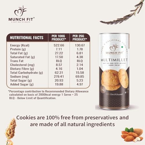 Image of Munch Fit Healthy Multimillet Cookies 125gm Pack of 4 | Egg Less Cookies Made Desi Khand with Jowar Ragi Bajra Cookies | Gluten Free, No Maida, No Added Sugar | 100% Natural Crunchy Snacks