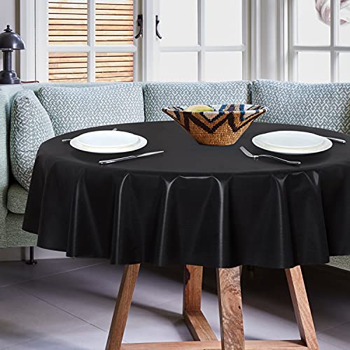 Image of sancua 100% Waterproof Round PVC Tablecloth - 60 Inch - Oil Proof Spill Proof Vinyl Table Cloth, Wipe Clean Table Cover for Dining Tables, Buffet Parties and Camping, Black