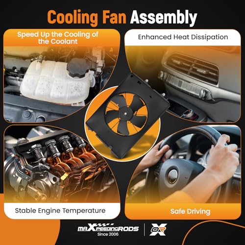 Image of maXpeedingrods Engine Radiator Cooling Fan Assembly for Honda Ridgeline V6 3.5L Left Side 2006-2008, Replace # 19015RJEA01, 19020RJEA01, 620273