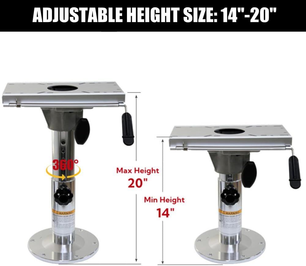 Boat Seat Pedestal, Aluminum Boat Seats and Pedestals with Slide and Swivel, Adjustable Height from 14" to 20", for Locking Boat Seats Captain Chair