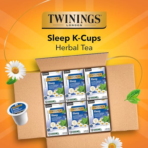 Image of Twinings Sleep Herbal Tea 72 K-Cup Pods for Keurig, 12 Count (Pack of 6), Formerly Nightly Calm, Camomile, Spearmint, & Lemongrass, Naturally Caffeine-Free, Enjoy Hot or Iced
