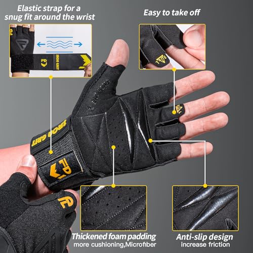 IRONGRIT Weight Lifting Gloves for Men and Women, with Cushion Pads and Silicone Grip, Workout Gloves with Wrist Support for Bench Press, Weightlifting, Training, Pull-ups, Rowing (Large)