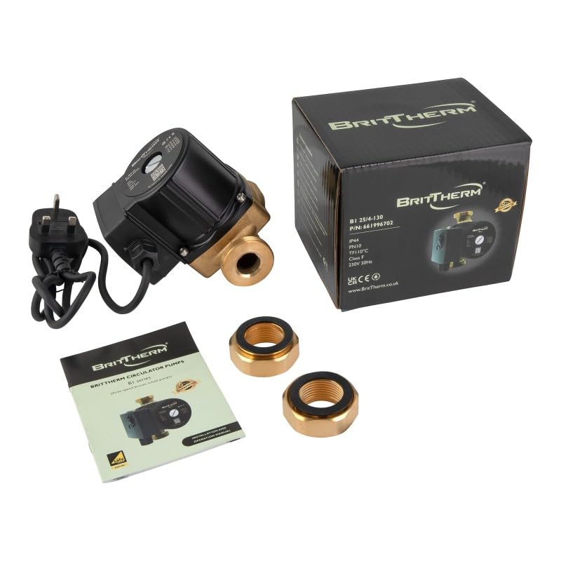 BritTherm B1 25/4-130 Bronze Hot Water Pump, Secondary Recirculator for Potable Systems 130mm Inline, 1.5" Connections - Image 4