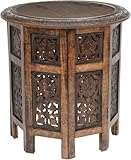 Wooden Round Side Table - 18 Inch Hand Carved Boho Folding Table, Small Spaces Entryway Farmhouse, Vintage Accent End Table for Living Room, Bedroom, Hallway, Patio Décor & Office (1, Round)