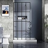 Gejok 34' X 72' Wetroom Shower Screen Panel - Doorless Design with Tempered Glass and Adjustable Wall Support for Walk-in Showers