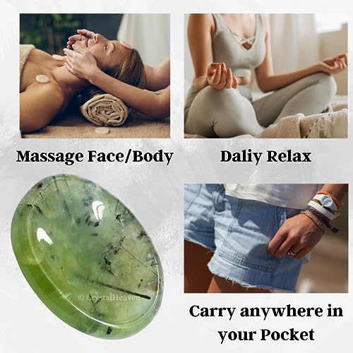 Image of Certified Prehnite Crystal Thumb Worry Pebbles Stones for Anxiety Stress Relief Massage - AAA Grade Original Healing Gemstone Agate Rubbing Stone for Yoga Meditation Spiritual Reiki Feng Shui
