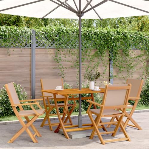 JHQHSM Salon de jardin 5 pièces en tissu et bois massif couleur taupe avec fonction pliante pour terrasse Cet ensemble de 5 pièces robuste de jardin taupe...