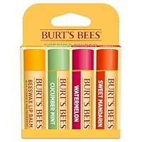 Burt's Bees 100% Natural Origin Moisturising Lip Balm Set, Freshly Picked - Beeswax, Cucumber Mint, Watermelon, & Sweet Mandarin, 4 Tubes
