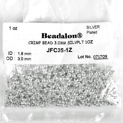 Beadalon Crimp Beads, Size #3, Silver Plated, 1 oz, Approx. 450 pc
