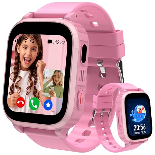 Ruopoem Smartwatch Kinder, 4G Kinder Smartwatch mit GPS und Telefon, IP68 Kinderuhr Anruffunktion SOS Spiel Wecker Schulmodus SIM Handy, Smart Watch Geschenke für Mädchen Jungen