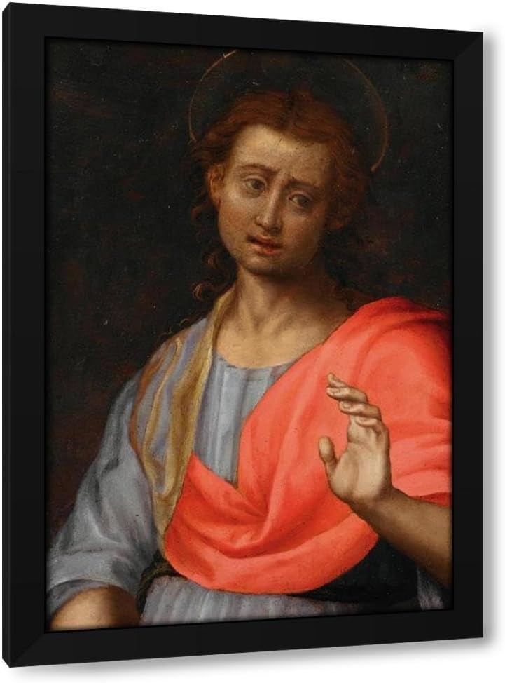 Circle Of Jacopo Carucci, Called Pontormo 18x24 Black Modern Framed Art Print Titled: Saint John the Evangelist