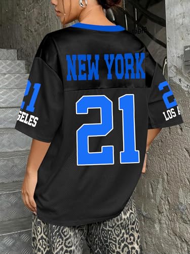 Oversized Jersey Shirts for Women - V Neck Baseball Jerseys Shirt Team Number Y2k Streetwear Tee Tops Blue Oversized Jersey Shirts for Women - V Neck Baseball Jerseys Shirt Team Number Y2k Streetwear Tee Tops Blue - Image 5