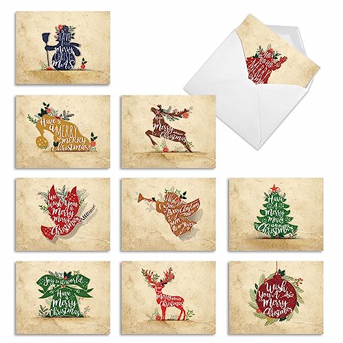 Image of The Best Card Company - 10 Blank Merry Christmas Note Cards (4 x 5.12 Inch) - Boxed Holiday Notecards with Envelopes - Holiday Knockout M6666XSB