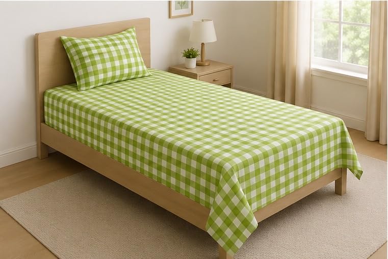 Image of Jashan 210 TC Premium Glace Cotton Comfort Elegent Design Bedsheet with Pillow Cover - Ultra Soft Cotton Single Bed Sheet for Daily Comfort - GreenCheck Elegent 60x90 Inche