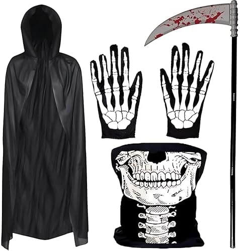 Grim Reaper Costume Adult - Mens Halloween Fancy Dress Cloak & Scythe