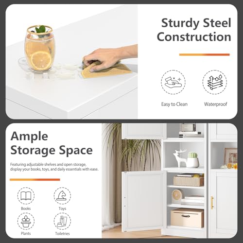 Image of Tall Narrow Pantry Cabinet for Kitchen, 67 inch H Metal Storage Cabinets with Doors and 3 Adjustable Shelves for Dining Room, Living Room and Home Office (20 inches Wide White)