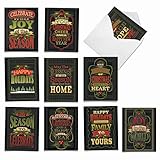 M2297 Chalk Up Another Holiday: 10 Assorted Christmas Note Cards Featuring Chalkboard-Looking Seasonal Messages, w/White Envelopes.