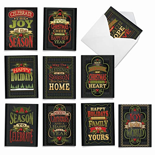The Best Card Company - 10 Christmas Greeting Cards with Envelopes - Festive, Fun Assorted Holiday Notecards (4 x 5.12 Inch) - Chalk Up Another Holiday M2297