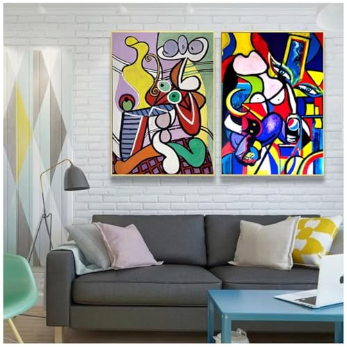 IHHGNB Picasso Mujeres Lienzo Abstracto Arte de Pared Impresión Obra de Arte Pintura Póster Imágenes de Pared para Sala de Estar Dormitorio Decoración del Hogar 50x70cm (20x28in) x2 Sin Marco