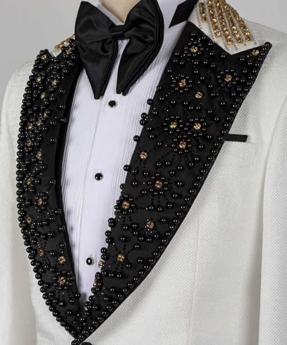 Men's Rhinestone Blazer, Handmade, Single Breasted, Slim Fit, White Formal Jacket for Wedding3