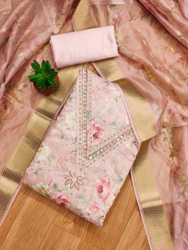 Image of Pandadi Saree Women's Organza with Handwork Embellishments Unstitched Salwar Suit Dress Material