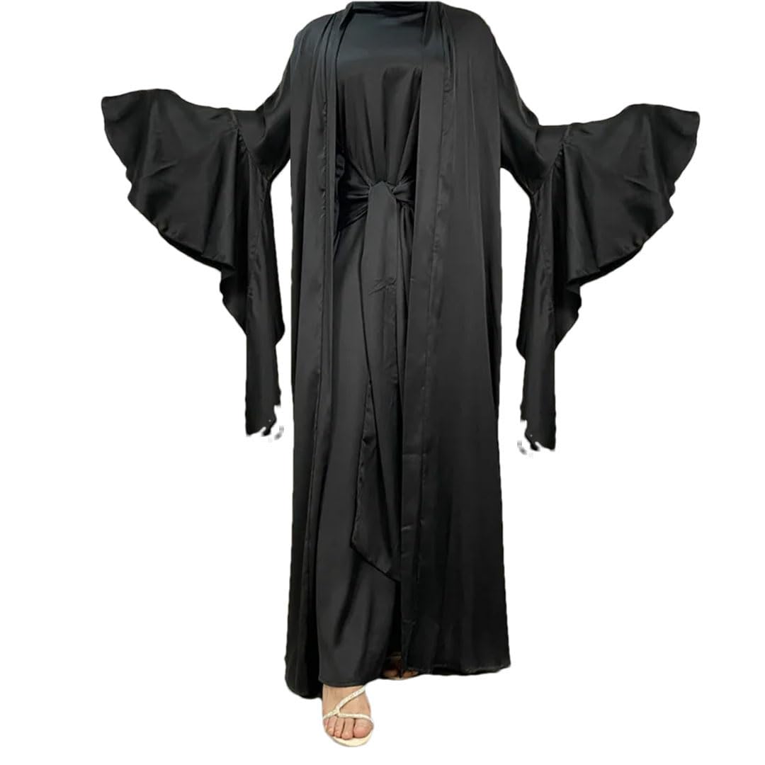 LNNSHX 2-teiliges Abaya-Set, Lange Ärmel vorne, langes Kleid, muslimische Frau, Dubai, islamische Kleidung, Hijabi, bescheidene Outfits, Ramadan