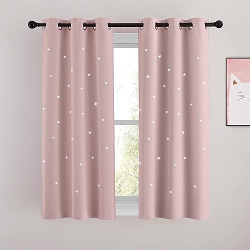 NICETOWN Cortinas huecas de estrellas para habitación de niños, 2 paneles de cortinas opacas de cielo estrellado, tratamientos de ventana para