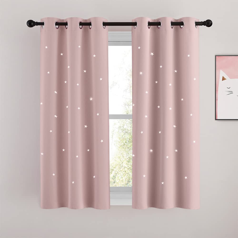 NICETOWN Star Hollow Out Curtain for Kids Room, Light Pink, 2 Panels, 34x54