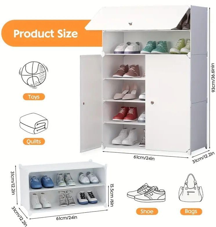 Image of Premium Modular Plastic Shoe Rack for Home | ๐ ๐๐๐๐๐
Shoe Rack with 3 Doors, Hook Holder for Home Storage Organizer with Metal Door Frame to Cover Chappal Slipper Sandals Shoes - White