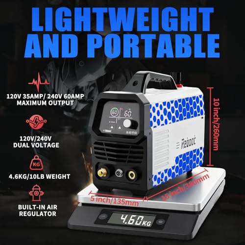 Image of Reboot 60A Plasma Cutter, Large LED Display, 120 /240V Synergic IGBT Inverter Cutting Machine, 1 /2 Inch Clean Cut, 5 /8 Inch Max Cut, Post Flow and 2T /4T, Built-in Air Regulator, for Beginners DIY Use
