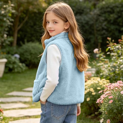 Girls Fleece Vest Stand Collar Full Zip Jacket with Pockets - image 3