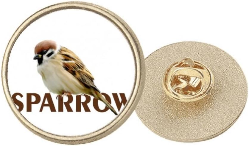 Food Sparrows Birds Curls Round Metal Golden Pin Brooch Clip