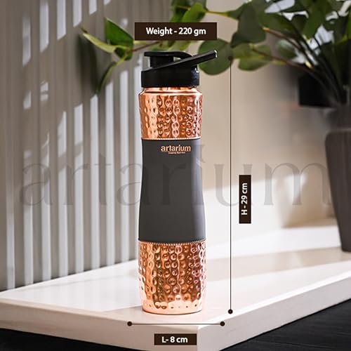 Image of Artarium Sipper Bottle 100% Pure Copper Water Bottle Leak Proof Protection Durable & Rust Proof Copper Bottle With Added Health Benefits (Sipper Water Bottle Gray 1 Litre)
