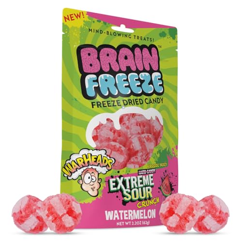 Brain Freeze by Warheads Watermelon Dried Candy | Freeze Dried Candy with Warheads Extreme Sour Crunch | Mouth-Puckering Flavor | Fun Snack & Party Treat | Travel-Friendly, 2.2 oz (62 g), Pack of 1