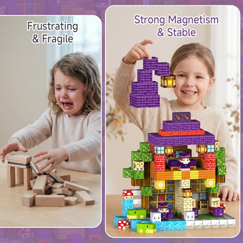 Image of Magnetic Blocks for Kids 3-5: 300 Pcs Magic Forest Building Toys with 48 Patterns - 0.8 inch Pixel Sensory Cubes for Creative Construction - Birthday Gift for Boys Girls Age 3 4 5 6 7 8 Year Old