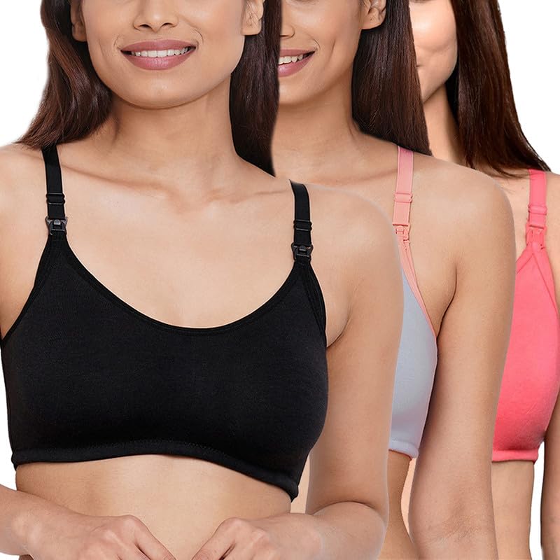 Image of Inner Sense Organic Cotton Bamboo Nursing Bra for Women I Non Padded Feeding Bra with Keyhole Back Design I Wire Free Maternity Innerwear with Full Coverage