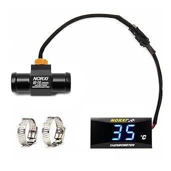 Universal Digital Water Thermometer Water Temp Gauge for Motorcycles, 12V with Temperature Sensor Adapter 16mm, Blue