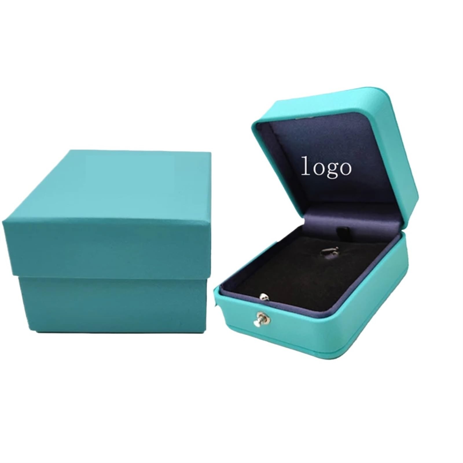 Ring Box Romantic Blue Leather Jewelry Display Ring Box Pendant Holder Packaging Storage Jewellery Organizer For Wedding Propose(Logo Pendant Box)