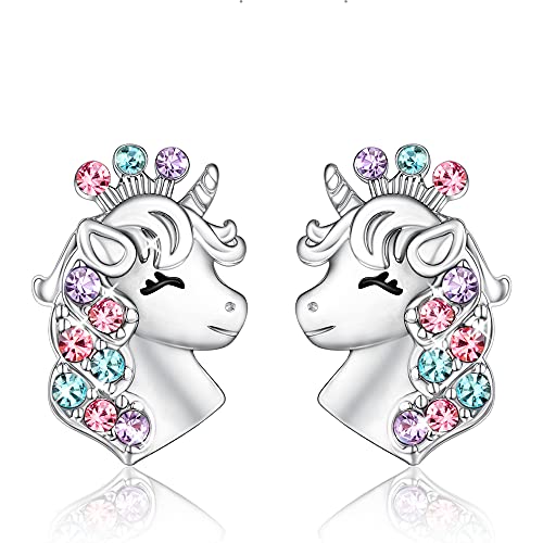 Shonyin Unicorn Earrings Hypoallergenic Crown CZ Earrings Birthday Mothers Day Back to School Jewelry Gifts for Teen Ages 8-12 Daughter Granddaughter Niece