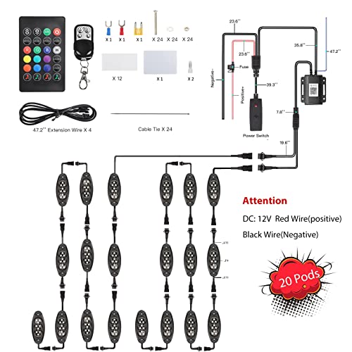 Hovano Rgb Led Rock Lights, 20 Pods Waterproof Magic-Rgb Multicolor Chasing Neon Underglow Music Lighting Kit With App/Rf Control For Jeep Off Road Truck Car Atv Suv Rzr #TOP5